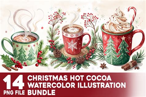 Christmas Hot Cocoa Watercolor Bundle Graphic By Hega Prakosa