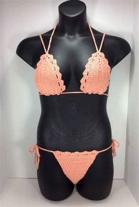 Crochet Bikini Sexy Peach Bikini Swimwear Set Crochet Swimwear Sexy Biniki Swimwear