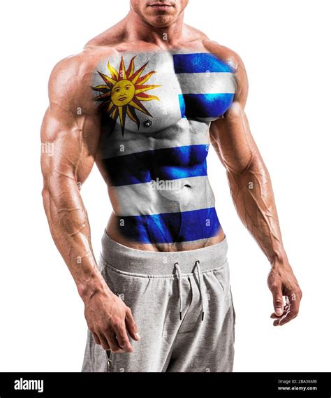 Shirtless Muscular Man With Uruguay Flag Painted On Naked Chest Stock Photo Alamy
