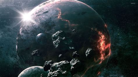 meteorite circling  imploding planet wallpaper fantasy wallpapers