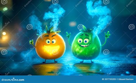 Two Funny Characters Waving And Smoking In The Dark Stock Illustration