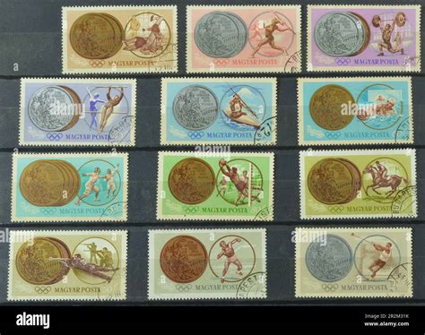 Cancelled Postage Stamps Printed By Hungary That Show Medals And