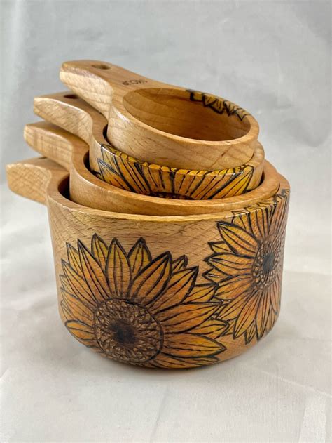 Sunflowers Wood Burned Measuring Cup Set Shop Iowa