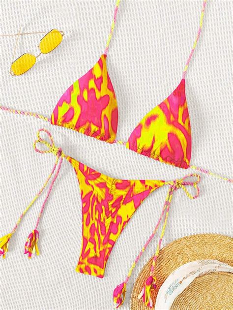 Shein Swim Conjunto De Bikini Con Copa Triangular Con Estampado Completo Traje De Ba O Separado