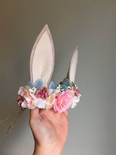 Bunny Flower Crown Photo Prop Baby Tieback Bunny Crown Baby Etsy