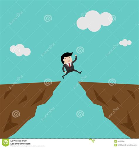 Cartoon Businessman Jump Through The Gap Cartoon Stock Illustration
