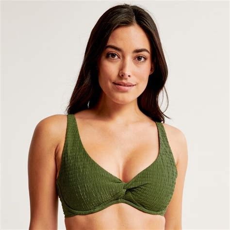Abercrombie Fitch Swim Curve Love Wide Strap Twist Continuous Underwire Bikini Top Olive