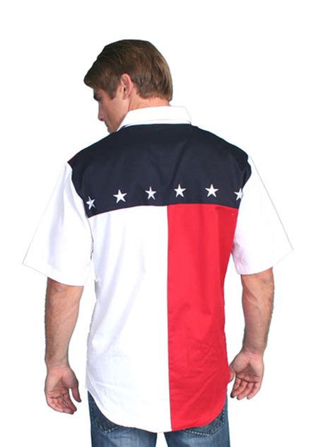 Scully P 756ss Mens White American Flag Ss Western Shirt B J C