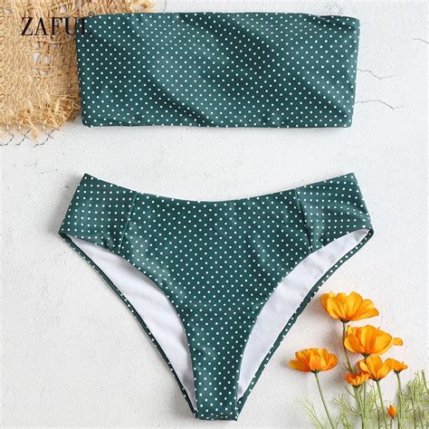 ZAFUL Bandeay Bikini Strapless Swimwear Woemn Polka Dot Swimsuit Two Piece Padded Swimwear