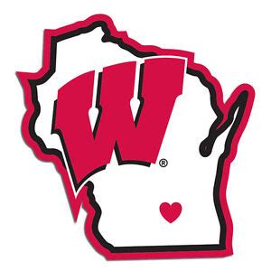 wisconsin badgers state shape logo with heart vinyl decal 5.75" | eBay