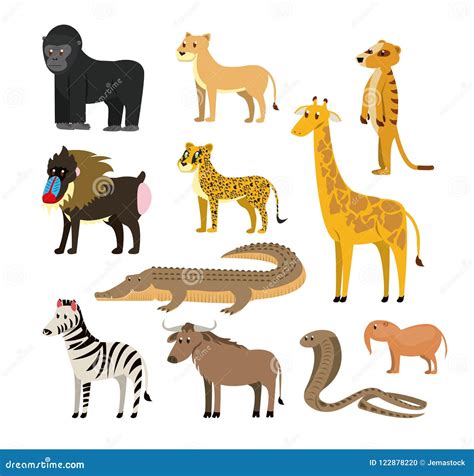 Set Of Wild African Animals Stock Vector Illustration Of Collection