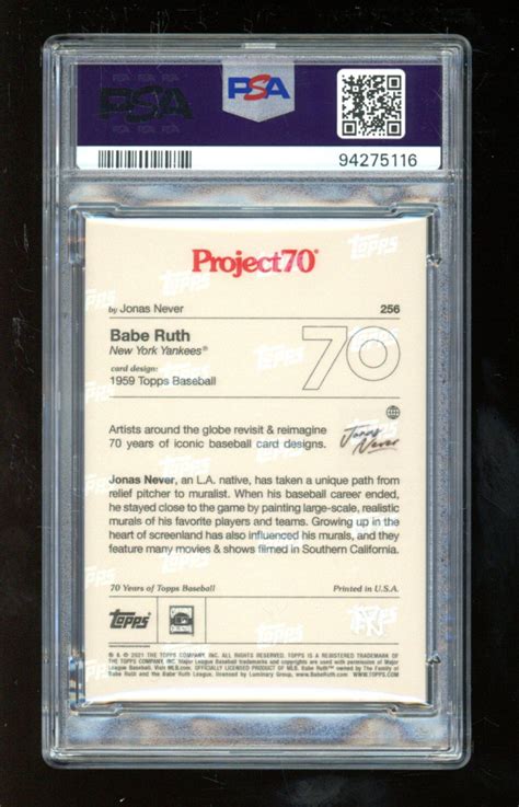 Babe Ruth 2021 Topps Project70 256 PSA 8 Pristine Auction