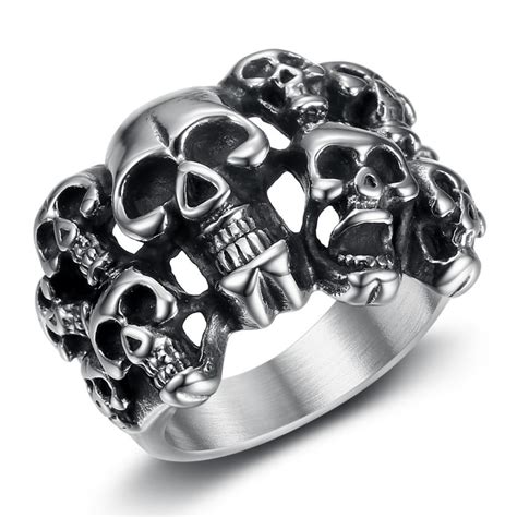 Anillo Biker Hombre Calavera Multi Acero Plata