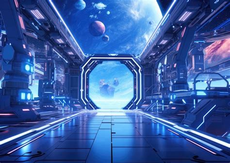 An anime background set in a futuristic space station with astronauts ...