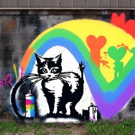 Banksy Style Cat Graffiti Rainbow OpenArt