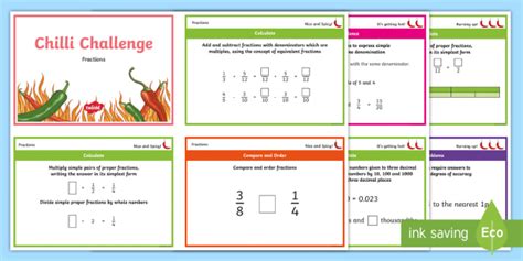 Chilli Challenge Year 6 Fractions Challenge Cards