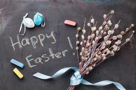 Premium Photo Colorful Easter Eggs And Pussy Willow