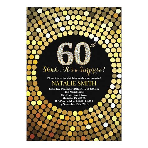 Surprise 60th Birthday Black And Gold Glitter Invitation