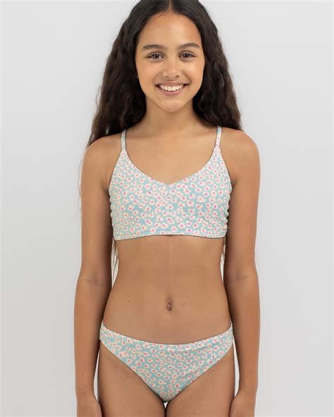 Shop Roxy Girls Flower Bed Cropped Bikini Set In Aruba Blue Flower Bed Fast Shipping Easy