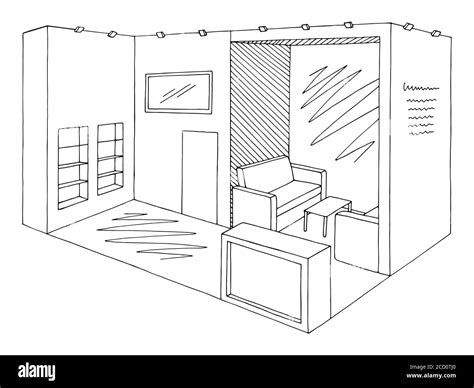 Ausstellungsstand Grafik Innenraum Schwarz Wei Skizze Illustration