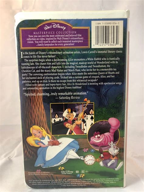 Alice In Wonderland VHS Walt Disney Masterpiece Collection 12257036039