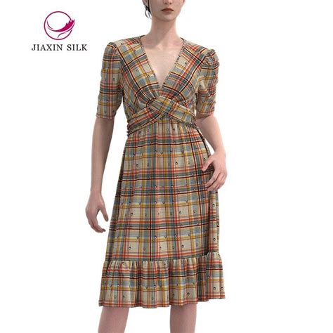 China Customized Mulberry Silk Dress With Check Printed Suppliers ...