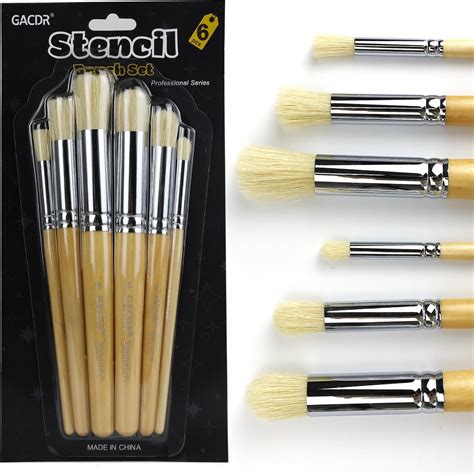 Gacdr Wooden Stencil Brush Set Pieces Natural Hog Bristle Dome