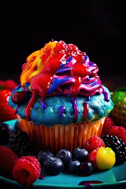 Premium AI Image A Cupcake With A Rainbow Icing On It