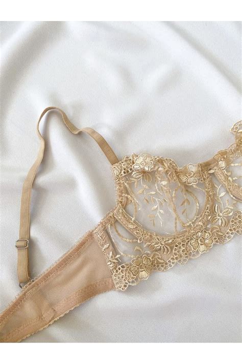 ARONA Bej Ten Rengi Balenli Tül Dantel Sütyen Bralet Tanga Iç Çamaşırı Takım Lingerie Haven