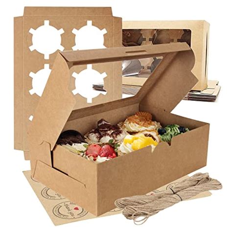 Oamceg Pcs Cupcake Boxes With Window Insert X X Inch Kraft