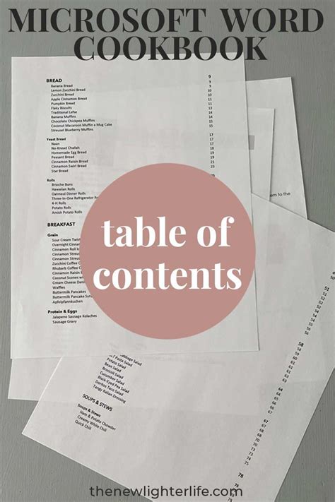 Cookbook Template Update To The Table Of Contents In Cookbook