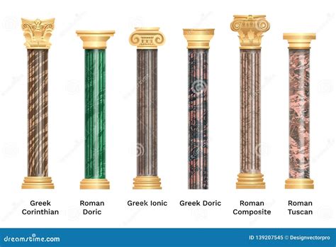 realistic ancient pillars set isolated  white background