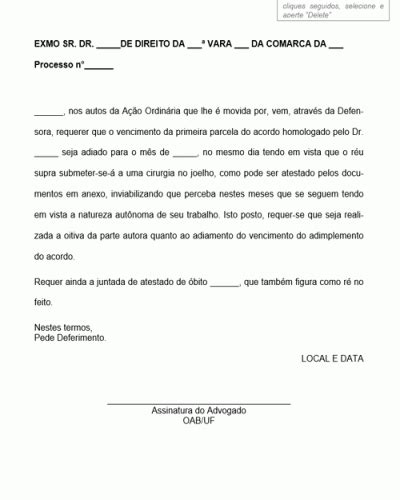 Refer Ncia De Peti O Intermedi Ria Adiamento De Vencimento Modelo