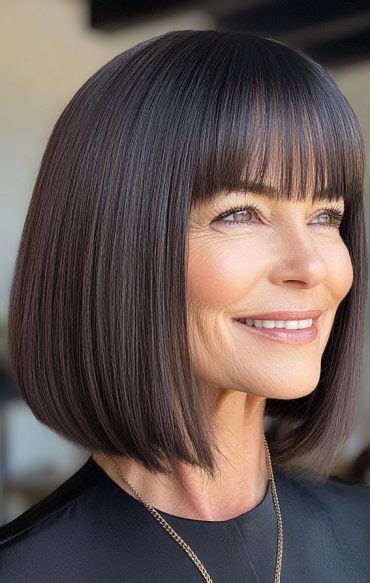 30 Long Bob Hairstyles With Fringe For Women Over 50 Glossy Espresso