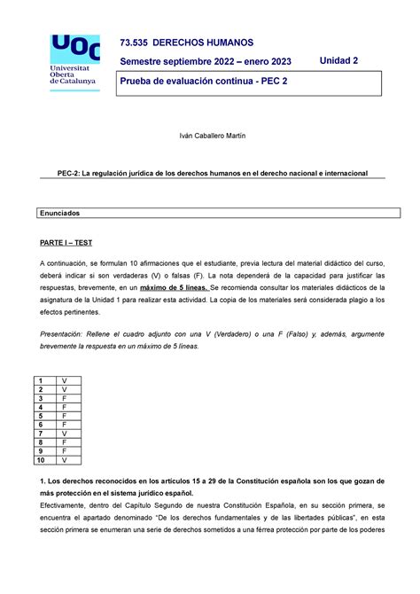 73 535 PEC 2 2022 1 Caballero Martin 73 DERECHOS HUMANOS Semestre