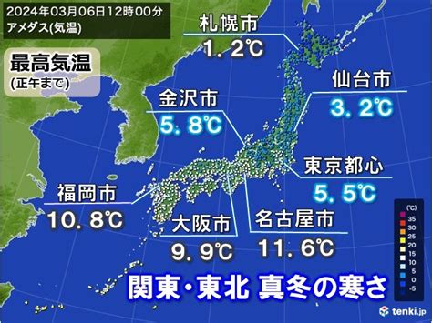 関東や東北で真冬の寒さ 雨や雪やんでも気温上がらず 明日7日は厳しい寒さ和らぐ気象予報士 日直主任 2024年03月06日 日本気象