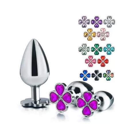 Plug Anal Formato Trevo Pedra Colorida Na Base X CM Tamanho P Sex