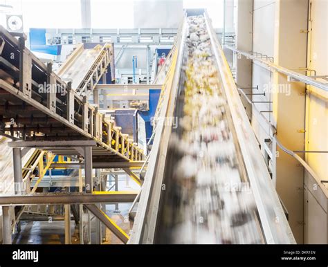 Recycling On Conveyor Belt In Recycling Center Stock Photo Alamy