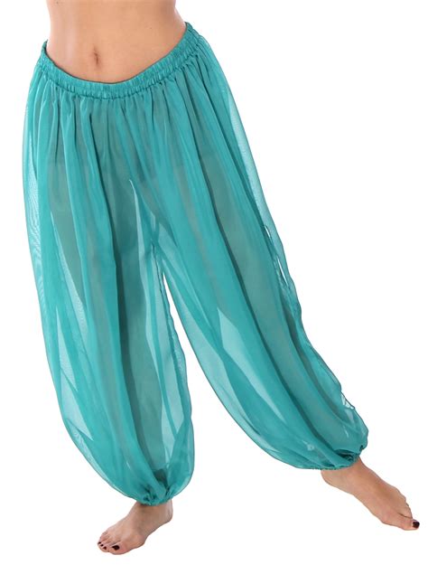 Sheer Chiffon Harem Pants With Side Slits In Jasmine Green