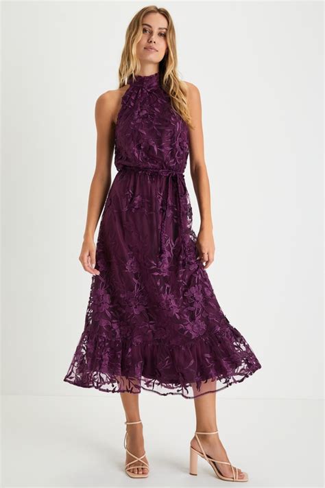 Purple 3d Floral Dress Floral Embroidery Dress Halter Dress Lulus