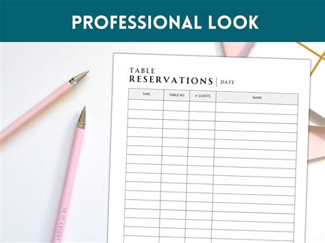 Printable Table Reservation List, Restaurant Table Reservation Form