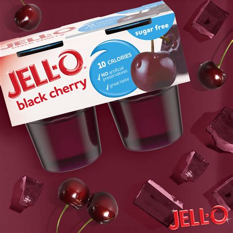 Jell O Black Cherry Sugar Free Jello Cups Gelatin Snack 4 Ct Cups