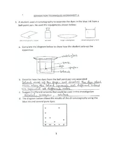 Separation Techniques Worksheet A With Answers Teaching Resources