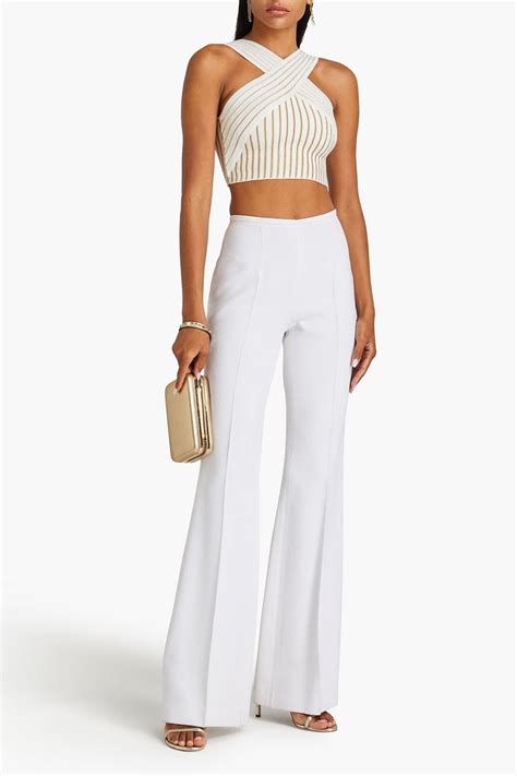 BALMAIN Cropped Metallic Ribbed Knit Halterneck Top THE OUTNET