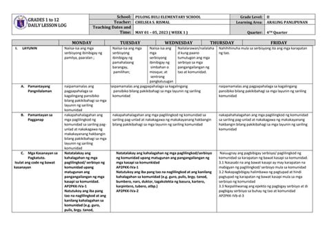 Grade 2 DLL Araling Panlipunan Q4 Week 1 Docx