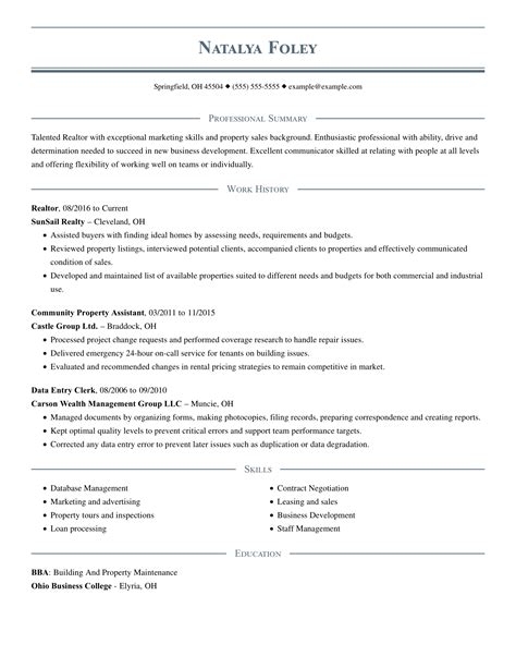 Professional Real Estate Resume Examples Livecareer