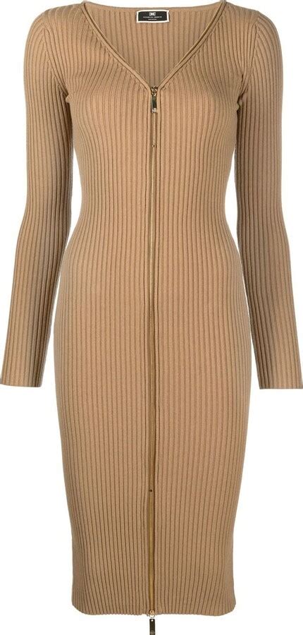 Elisabetta Franchi Ribbed Knit Zipped Midi Dress Shopstyle