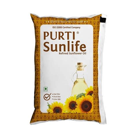 Purti Sunlife Refined Sunflower Oil Packaging Type Pouched Packaging