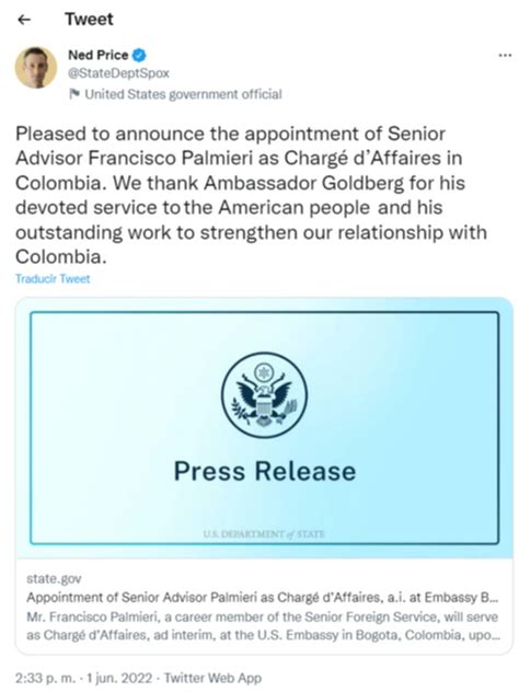 Francisco Palmieri Quién Es El Nuevo Embajador Encargado De Los Estados Unidos En Colombia