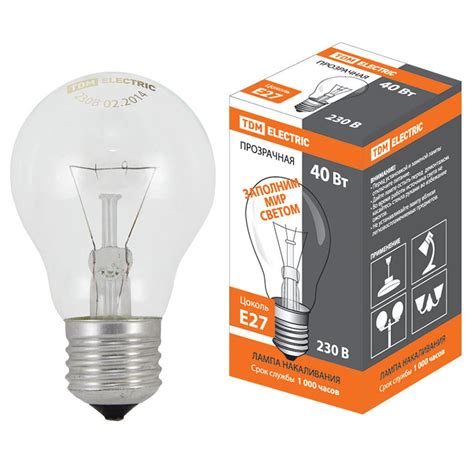 Лампа накаливания E27, 40 Вт, груша/гриб, TDM Electric, SQ0332-0035 в ...